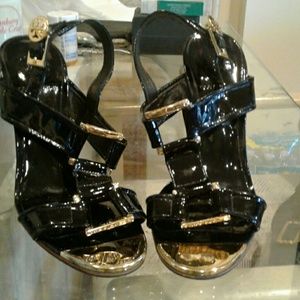 Tory Birch Black and Gold Heeled Sandals size 7M